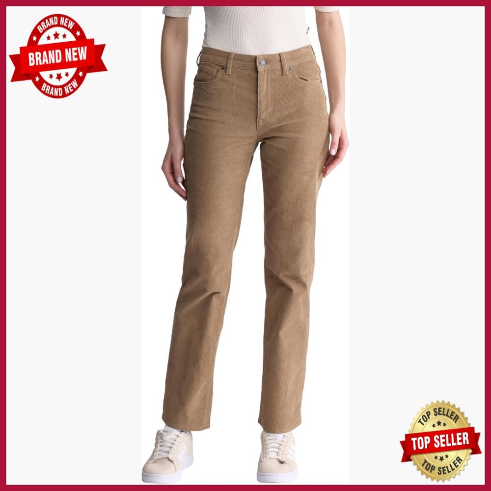 Mid Rise Straight Leg Corduroy Pants, Cotton Blend, Casual Style